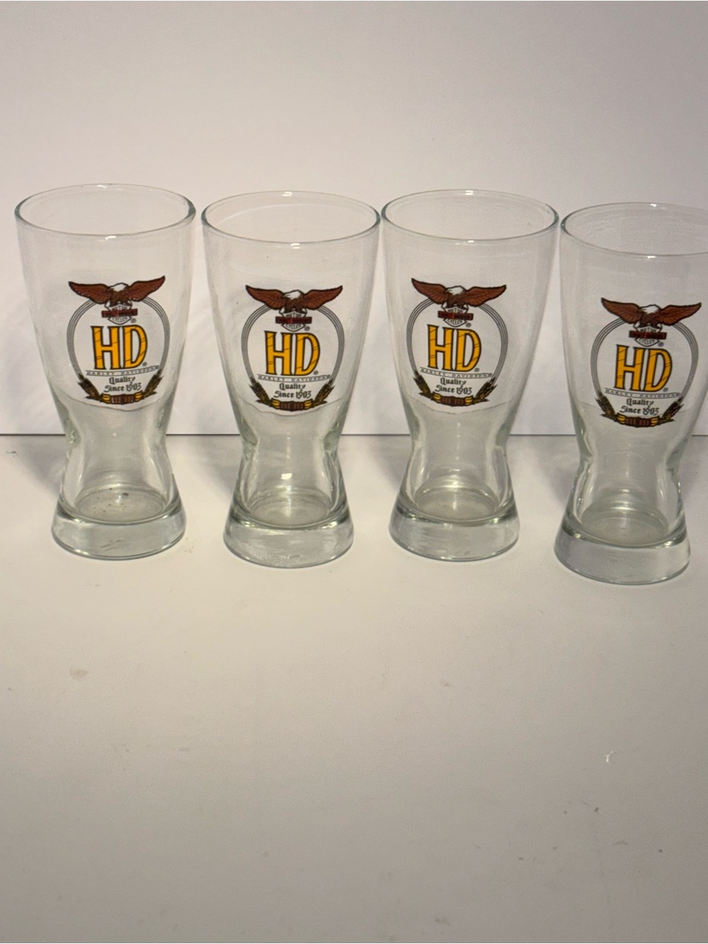 VTG Harley Davidson 90th Anniv Pilsner Glasses Set of 4 HD Beer Barware